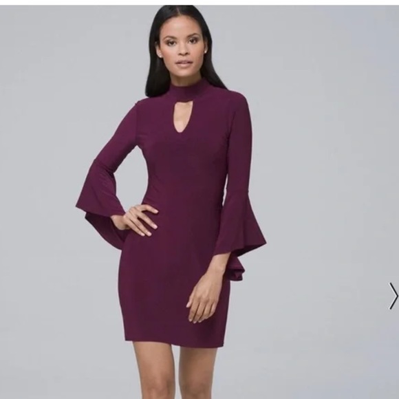 White House Black Market Dresses & Skirts - WHBM MOCK-NECK KNIT SOFT SHIFT BELL SLEEVE RICH PLUM SIZE S
